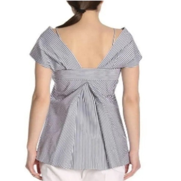 Theory Hartman Cold Shoulder Blue White Striped Cotton Top Size Small - Picture 2 of 8